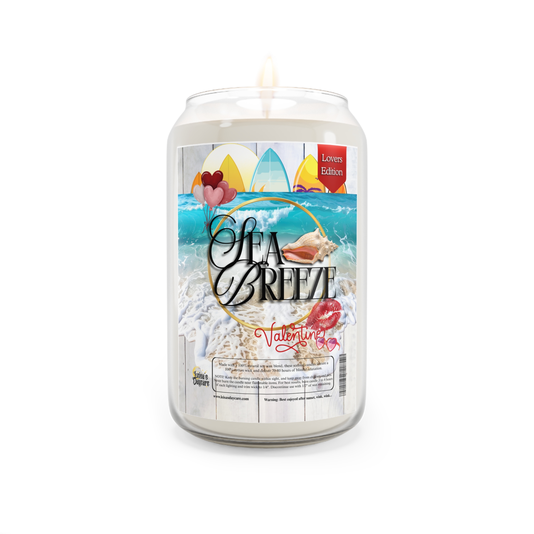 Sea Breeze Soy Candle — 13.75oz Lovers Edition Scented Jar (Tropical Beach, “Sea Breeze” Fragrance)